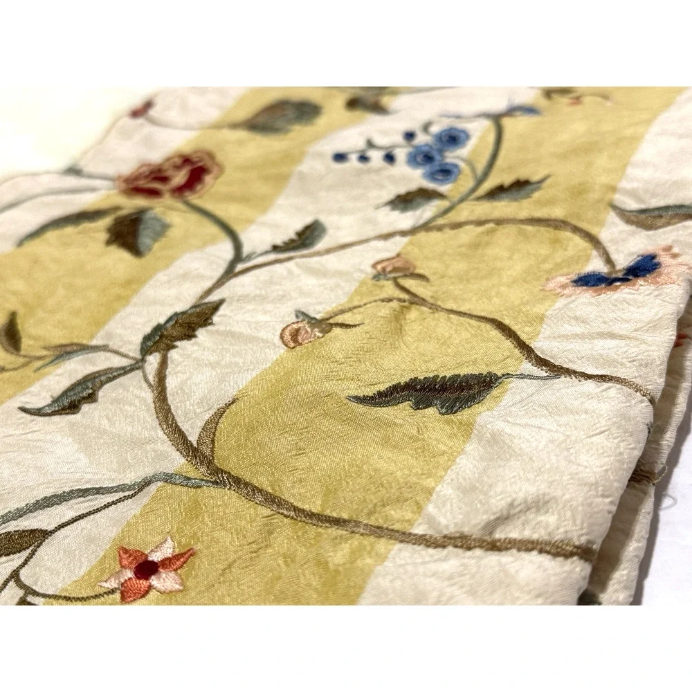 Vintage Hand Embroidered Pillowcase Decorative Cover Crewel Silk Linen Single